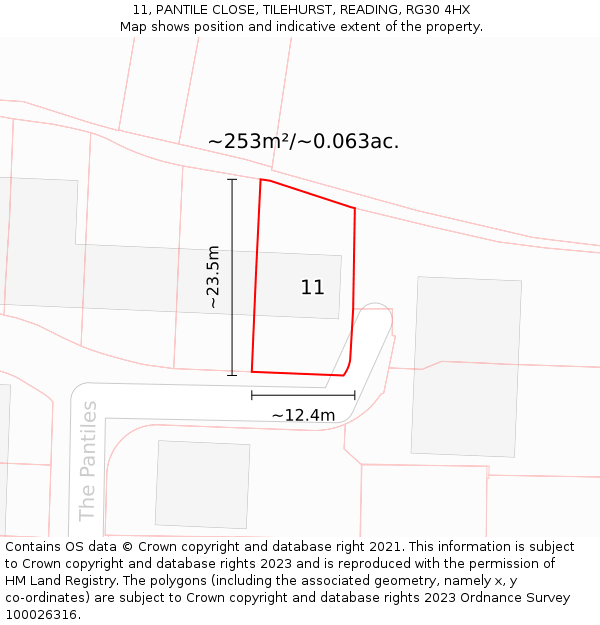 11, PANTILE CLOSE, TILEHURST, READING, RG30 4HX: Plot and title map