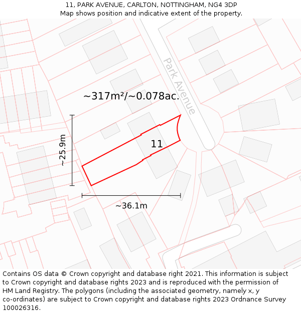 11, PARK AVENUE, CARLTON, NOTTINGHAM, NG4 3DP: Plot and title map