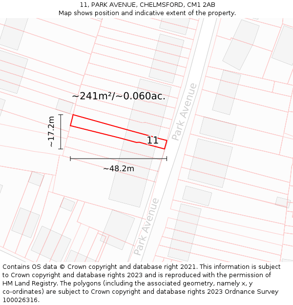 11, PARK AVENUE, CHELMSFORD, CM1 2AB: Plot and title map