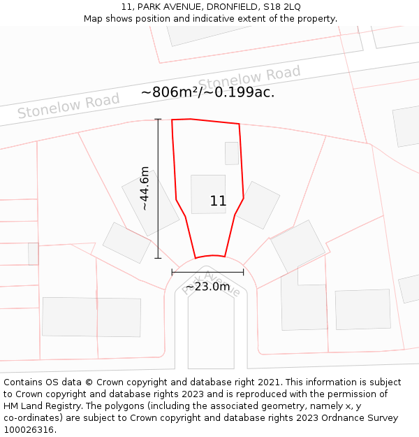 11, PARK AVENUE, DRONFIELD, S18 2LQ: Plot and title map
