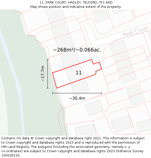 11, PARK COURT, HADLEY, TELFORD, TF1 6AD: Plot and title map