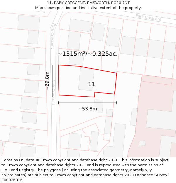 11, PARK CRESCENT, EMSWORTH, PO10 7NT: Plot and title map