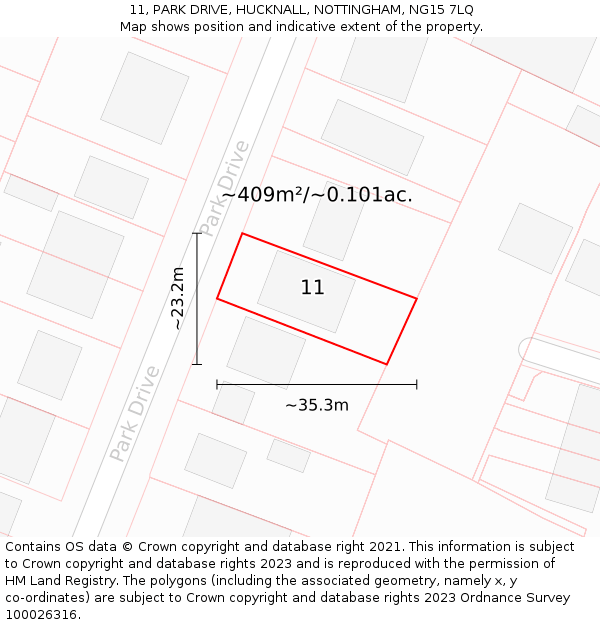 11, PARK DRIVE, HUCKNALL, NOTTINGHAM, NG15 7LQ: Plot and title map