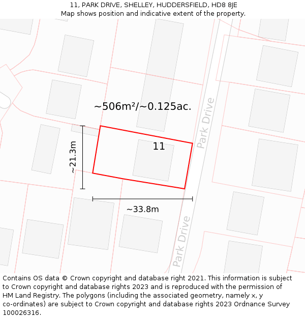 11, PARK DRIVE, SHELLEY, HUDDERSFIELD, HD8 8JE: Plot and title map