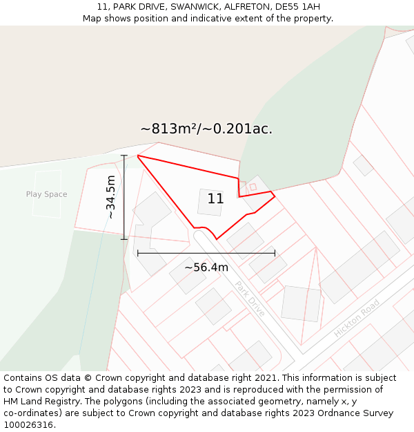 11, PARK DRIVE, SWANWICK, ALFRETON, DE55 1AH: Plot and title map