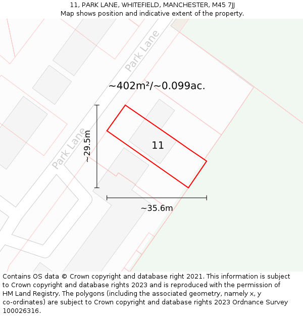 11, PARK LANE, WHITEFIELD, MANCHESTER, M45 7JJ: Plot and title map