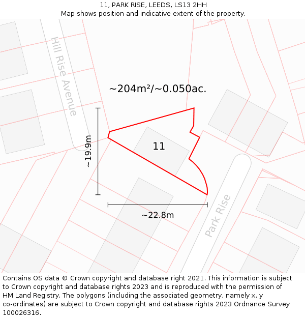 11, PARK RISE, LEEDS, LS13 2HH: Plot and title map