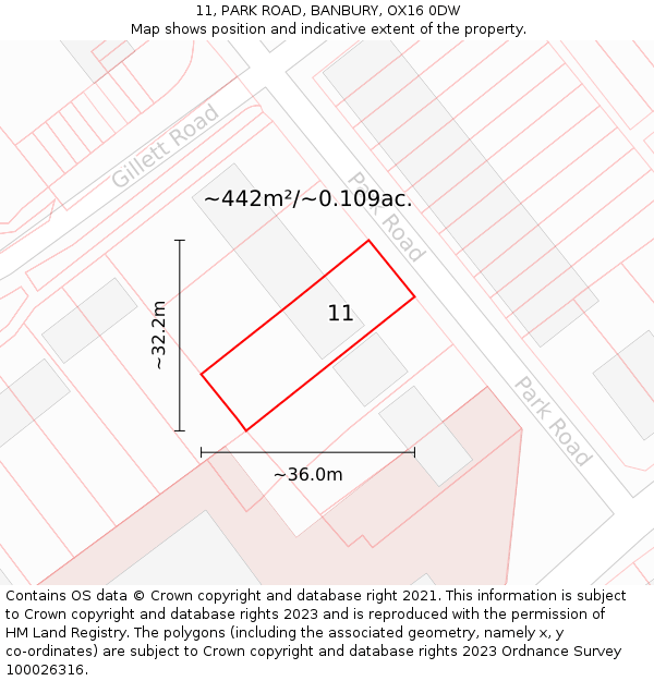 11, PARK ROAD, BANBURY, OX16 0DW: Plot and title map