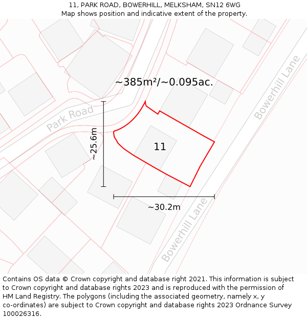 11, PARK ROAD, BOWERHILL, MELKSHAM, SN12 6WG: Plot and title map