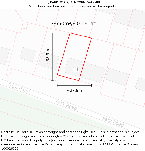 11, PARK ROAD, RUNCORN, WA7 4PU: Plot and title map