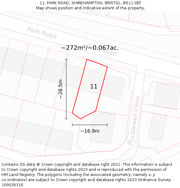 11, PARK ROAD, SHIREHAMPTON, BRISTOL, BS11 0EF: Plot and title map