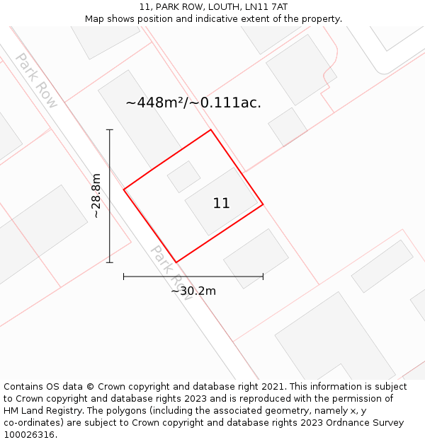 11, PARK ROW, LOUTH, LN11 7AT: Plot and title map