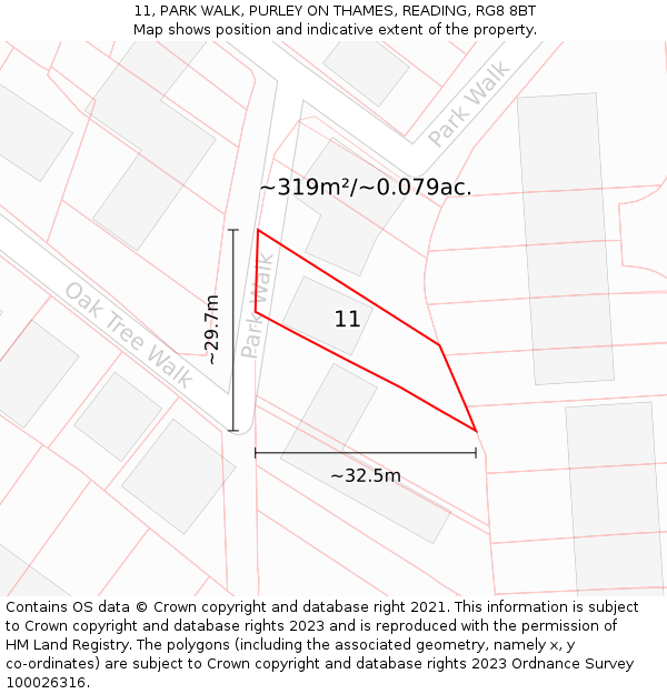 11, PARK WALK, PURLEY ON THAMES, READING, RG8 8BT: Plot and title map