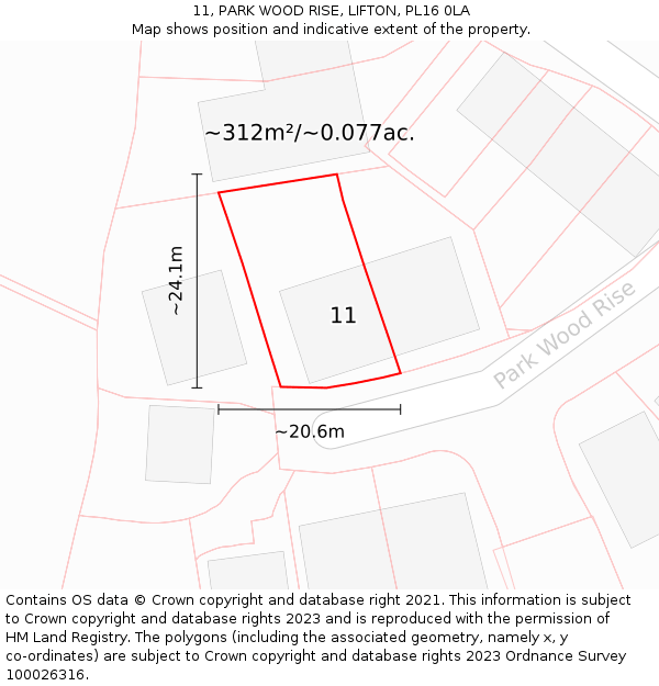 11, PARK WOOD RISE, LIFTON, PL16 0LA: Plot and title map