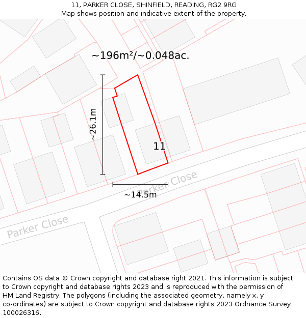 11, PARKER CLOSE, SHINFIELD, READING, RG2 9RG: Plot and title map