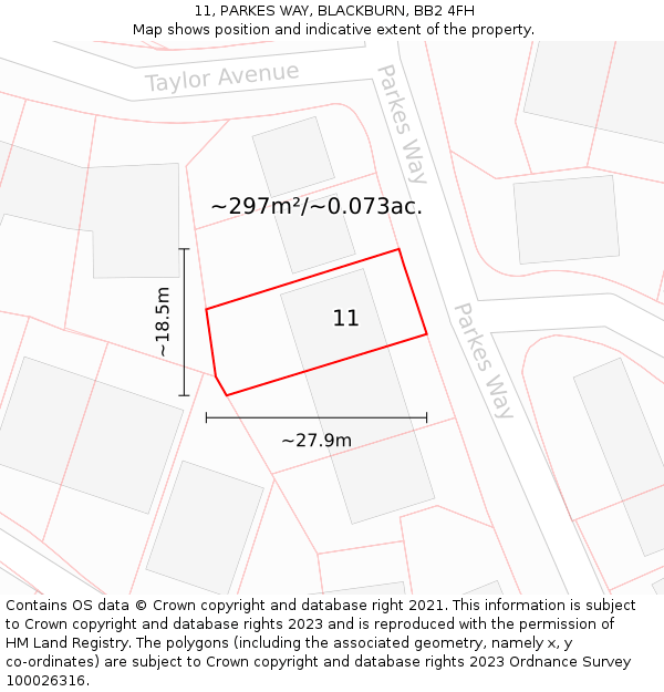 11, PARKES WAY, BLACKBURN, BB2 4FH: Plot and title map