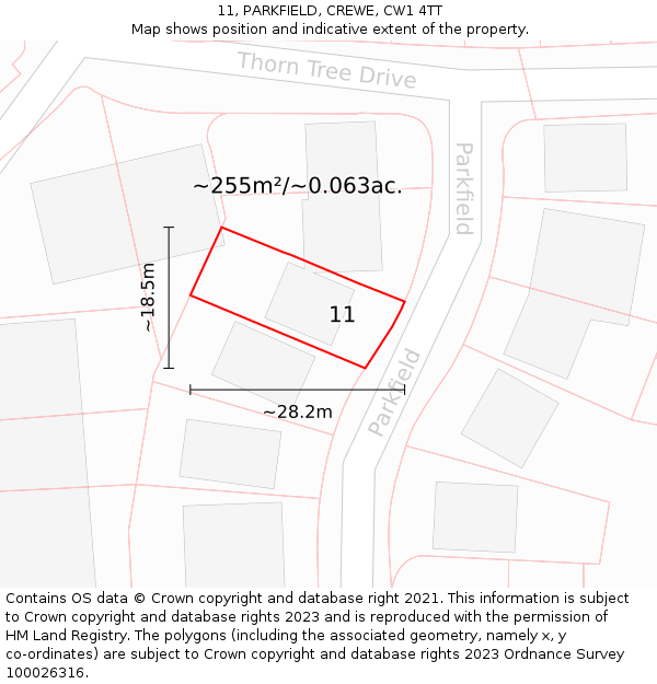 11, PARKFIELD, CREWE, CW1 4TT: Plot and title map