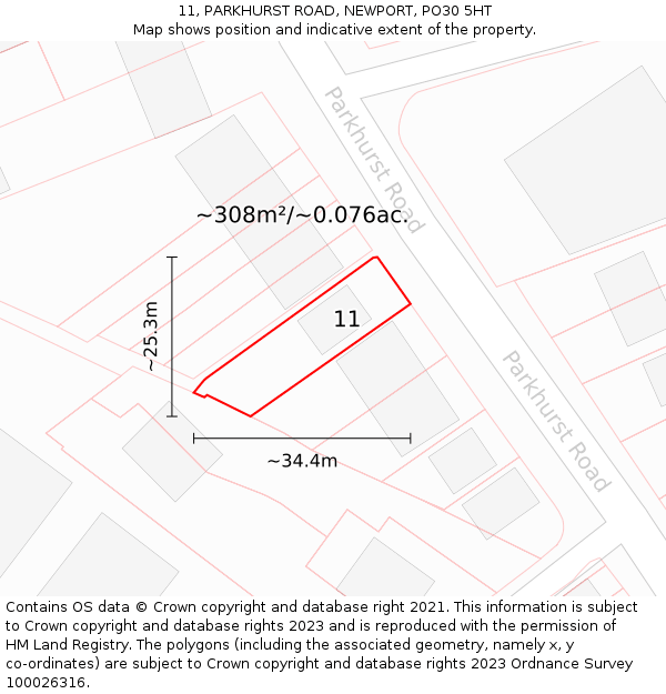 11, PARKHURST ROAD, NEWPORT, PO30 5HT: Plot and title map