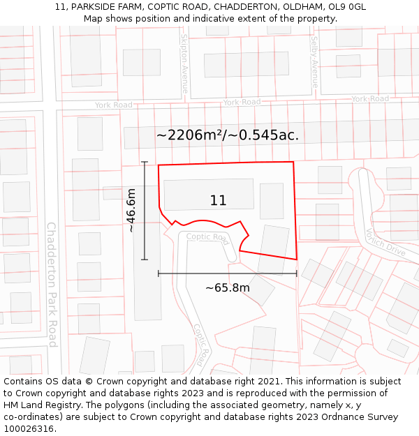 11, PARKSIDE FARM, COPTIC ROAD, CHADDERTON, OLDHAM, OL9 0GL: Plot and title map