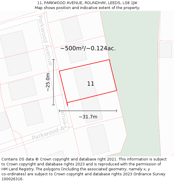 11, PARKWOOD AVENUE, ROUNDHAY, LEEDS, LS8 1JW: Plot and title map