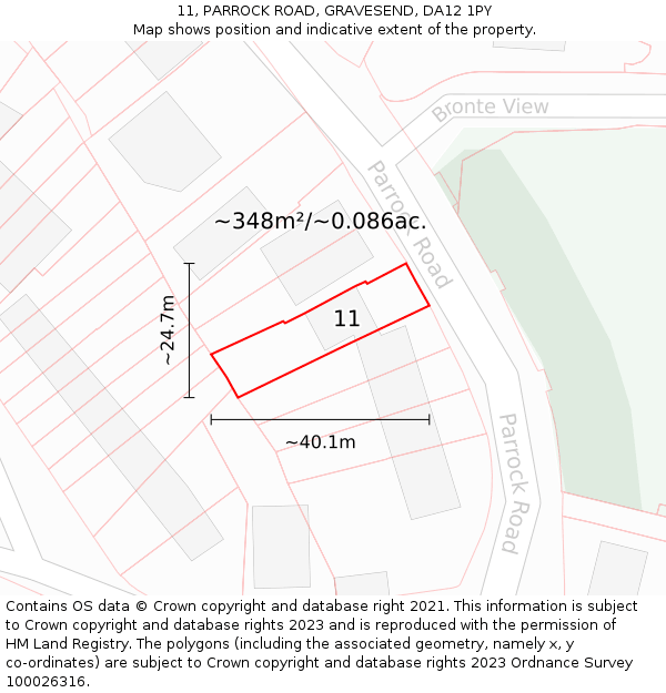 11, PARROCK ROAD, GRAVESEND, DA12 1PY: Plot and title map