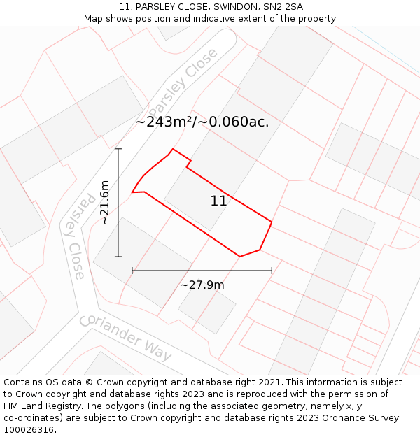 11, PARSLEY CLOSE, SWINDON, SN2 2SA: Plot and title map