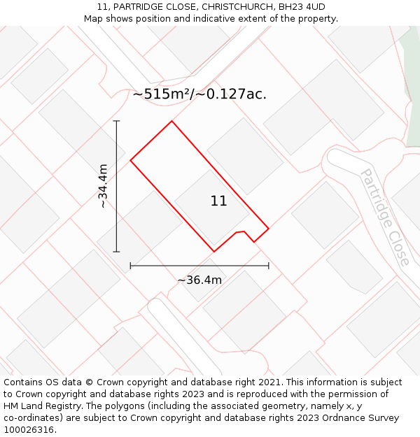 11, PARTRIDGE CLOSE, CHRISTCHURCH, BH23 4UD: Plot and title map