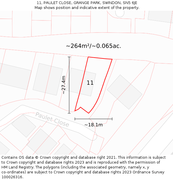 11, PAULET CLOSE, GRANGE PARK, SWINDON, SN5 6JE: Plot and title map
