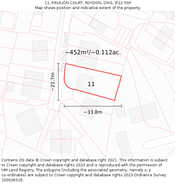 11, PAVILION COURT, ROYDON, DISS, IP22 5SP: Plot and title map