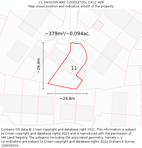 11, PAVILION WAY, CONGLETON, CW12 4EW: Plot and title map