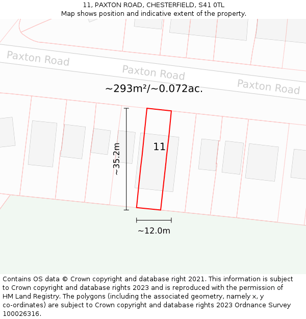 11, PAXTON ROAD, CHESTERFIELD, S41 0TL: Plot and title map