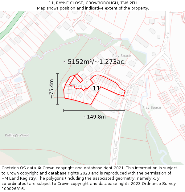 11, PAYNE CLOSE, CROWBOROUGH, TN6 2FH: Plot and title map