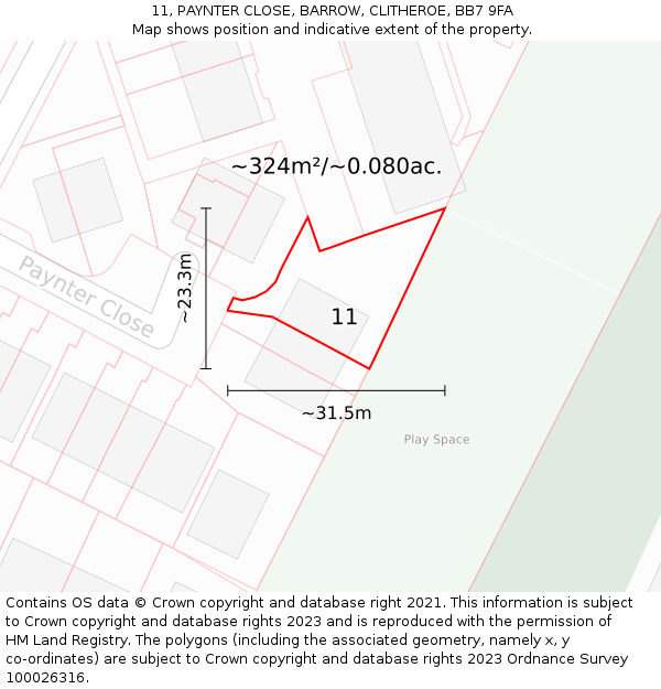 11, PAYNTER CLOSE, BARROW, CLITHEROE, BB7 9FA: Plot and title map
