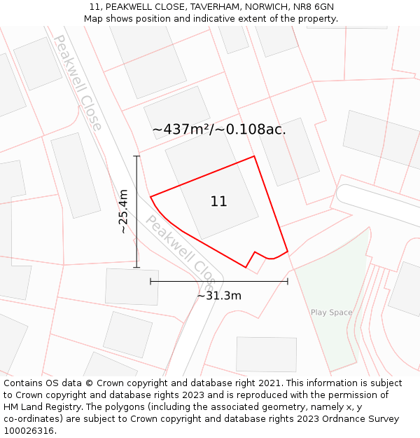 11, PEAKWELL CLOSE, TAVERHAM, NORWICH, NR8 6GN: Plot and title map