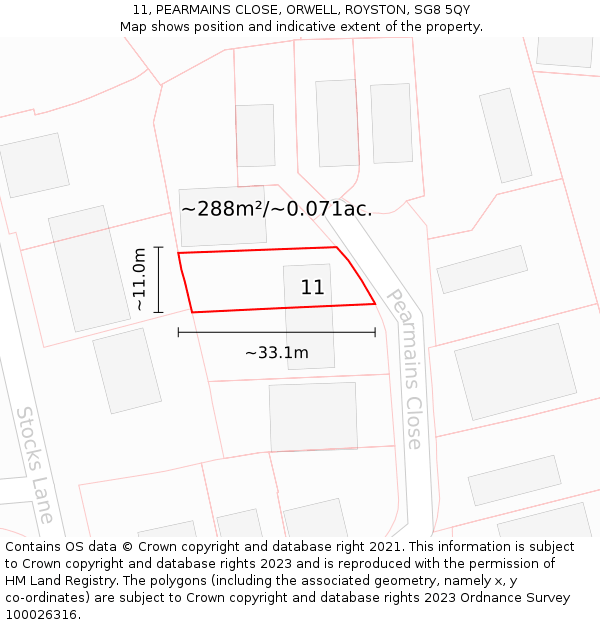 11, PEARMAINS CLOSE, ORWELL, ROYSTON, SG8 5QY: Plot and title map