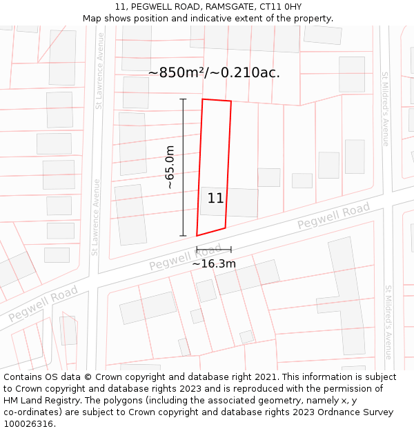 11, PEGWELL ROAD, RAMSGATE, CT11 0HY: Plot and title map