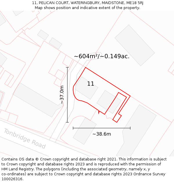 11, PELICAN COURT, WATERINGBURY, MAIDSTONE, ME18 5RJ: Plot and title map