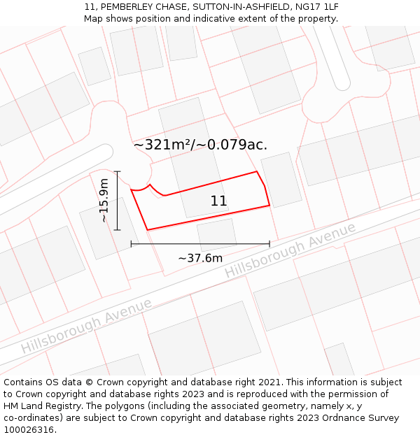 11, PEMBERLEY CHASE, SUTTON-IN-ASHFIELD, NG17 1LF: Plot and title map