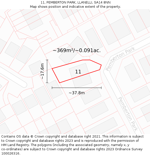 11, PEMBERTON PARK, LLANELLI, SA14 8NN: Plot and title map