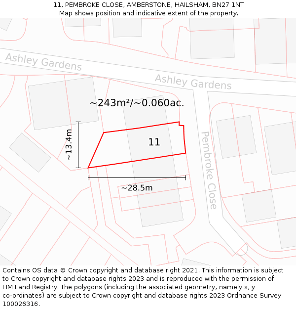 11, PEMBROKE CLOSE, AMBERSTONE, HAILSHAM, BN27 1NT: Plot and title map