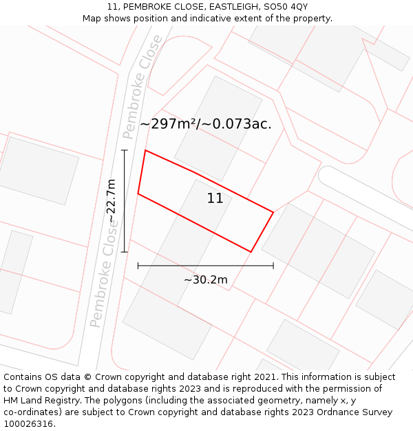 11, PEMBROKE CLOSE, EASTLEIGH, SO50 4QY: Plot and title map