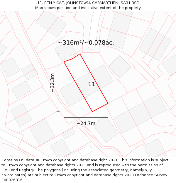 11, PEN Y CAE, JOHNSTOWN, CARMARTHEN, SA31 3SD: Plot and title map