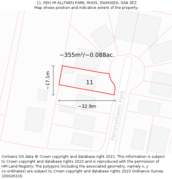 11, PEN YR ALLTWEN PARK, RHOS, SWANSEA, SA8 3EZ: Plot and title map