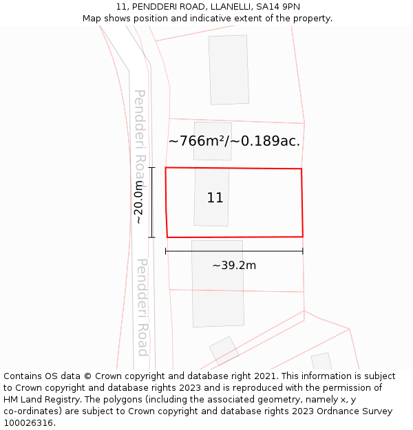 11, PENDDERI ROAD, LLANELLI, SA14 9PN: Plot and title map