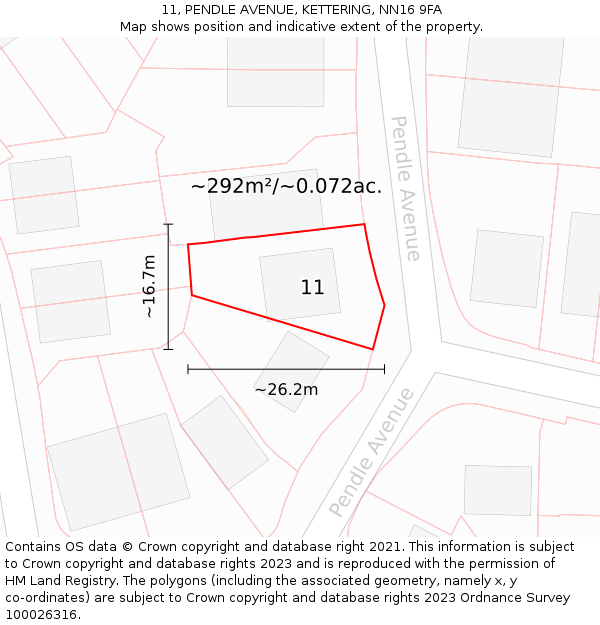 11, PENDLE AVENUE, KETTERING, NN16 9FA: Plot and title map