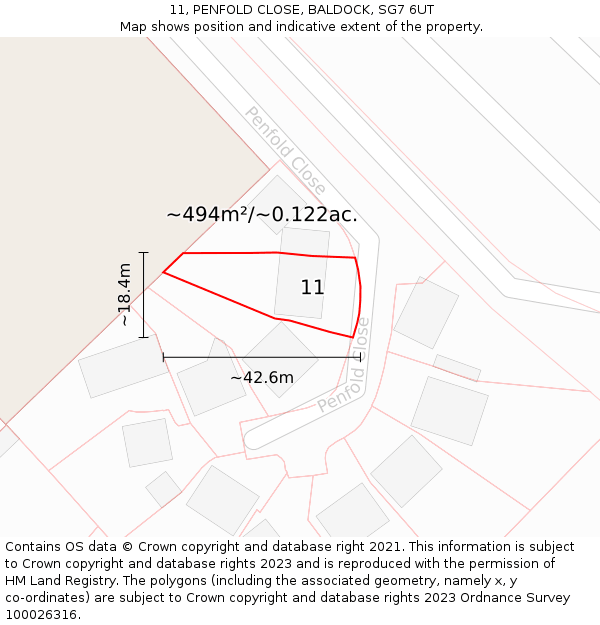 11, PENFOLD CLOSE, BALDOCK, SG7 6UT: Plot and title map