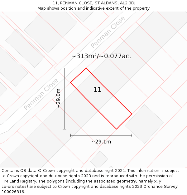 11, PENMAN CLOSE, ST ALBANS, AL2 3DJ: Plot and title map