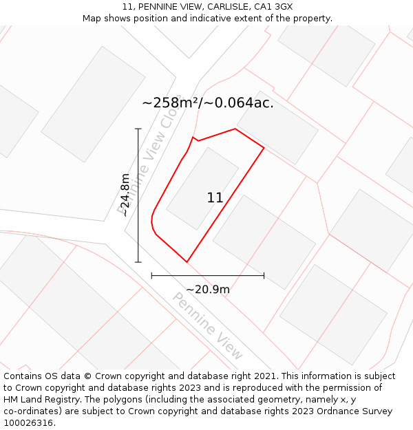 11, PENNINE VIEW, CARLISLE, CA1 3GX: Plot and title map