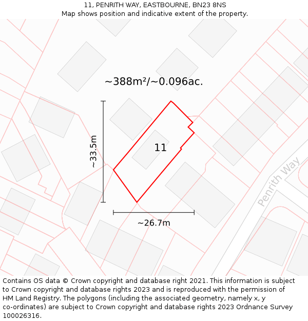 11, PENRITH WAY, EASTBOURNE, BN23 8NS: Plot and title map