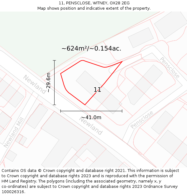 11, PENSCLOSE, WITNEY, OX28 2EG: Plot and title map